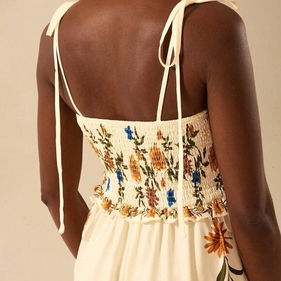 Multicolor Boho Women's Tropical Print Vacation Ruffle Wide Leg Jumpsuit - Picture 7 of 7